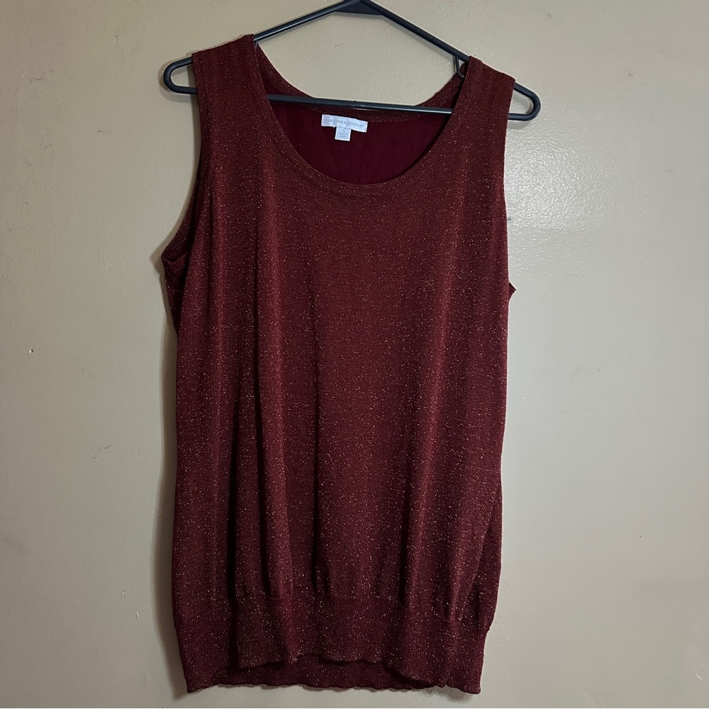 New York & Company Burgundy Dress Tank Top with Sparkle Accents Sleeveless Sz XL